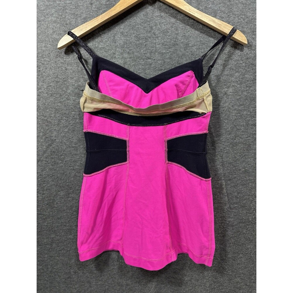 Lululemon Paris Pink Tank Top Black Sparkle Adjustable Strap Color Block Size 6 - Picture 6 of 10